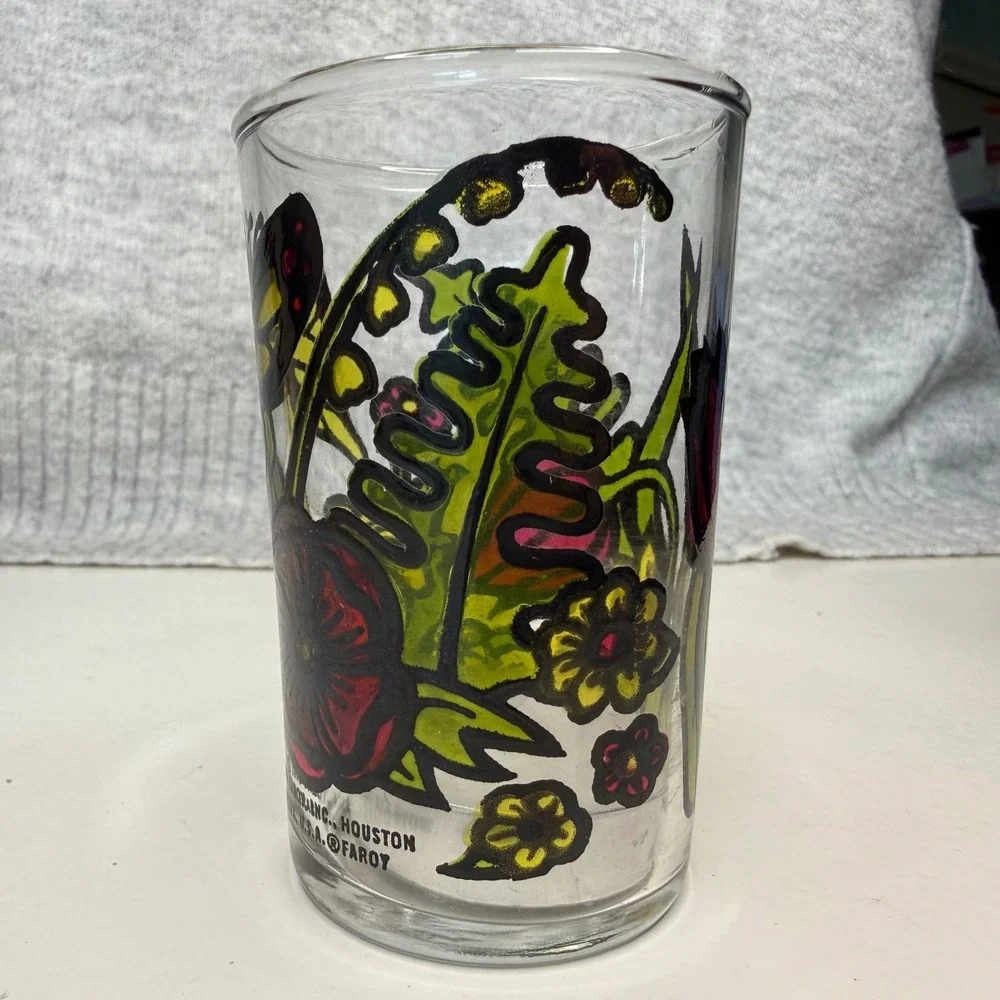 Vintage 1973 Faroy Inc Houston Butterfly Flower Stained Glass Style Juice Glass